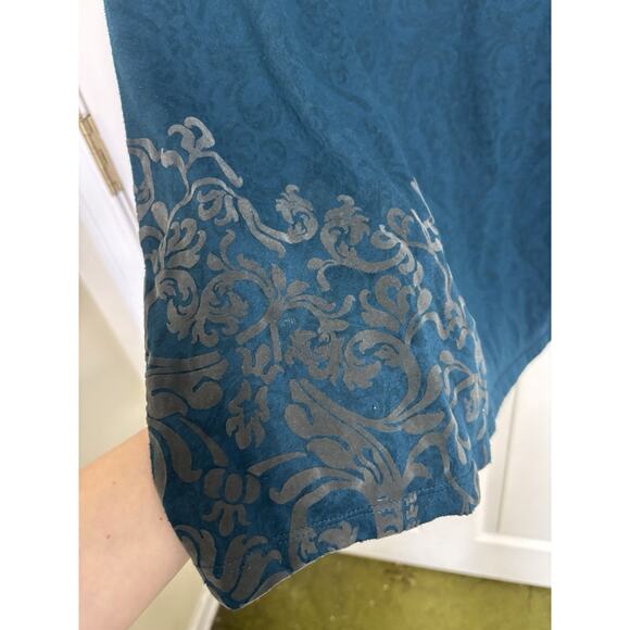 Velvet Burnout Teal Semi Sheer Long Sleeve Top Size XL Floral Paisley Comfy - Picture 5 of 7